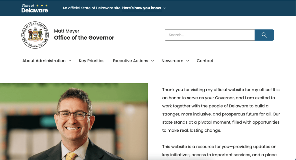 Screenshot of the Delaware Governor's website, which uses the Lighthouse design system.