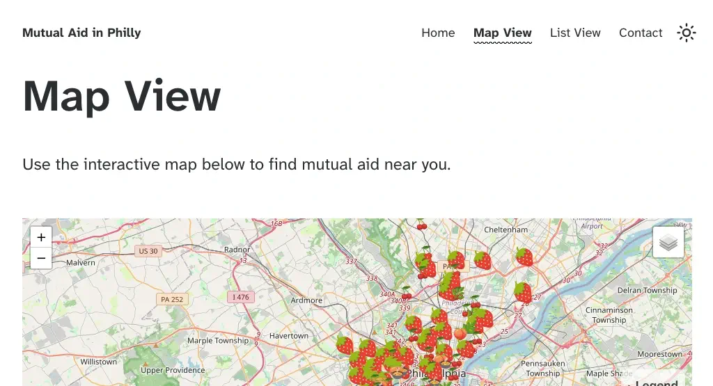 Screenshot of the Mutual Aid in Philly website.